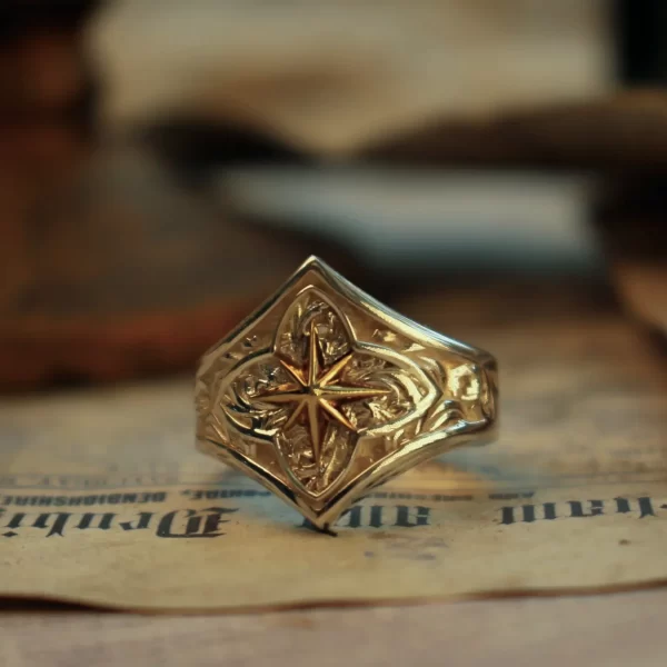 In the heart of Silveringdom, these exquisite matching rings capture the essence of unity and elegance. Crafted with meticulous care, their intricate design features a central motif inspired by Polaris, the North Star, symbolizing guidance and constancy. The craftsmanship is almost holy in its precision, creating a celestial aura around these adornments. The light silver hue of the metal gleams with a soft luster, whispering tales of ancient smiths whose secrets are imbued within these delicate bands. These rings stand as timeless treasures, linking past to present with their enduring beauty, perfect for those seeking a meaningful connection under the unwavering glow of Polaris.